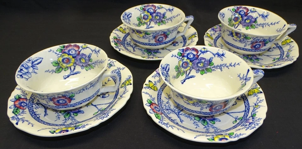 Alfred Meakin Medway Blue Decor Multicolor Set of 4 Cups & Saucers - Image 1 of 4