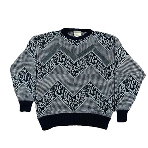 Chartwell Pullover M Korea 80er 90er schwarz grau Lederbesatz Vintage Strick - Bild 1 von 5