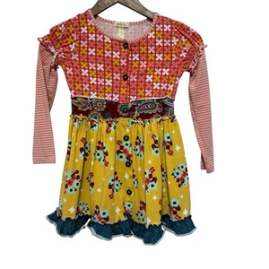 Matilda Jane Forever Annika Dress Girls Size 6 Long Sleeve Button Mixed Print - Picture 1 of 9