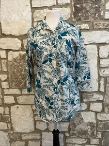 Lands End No Iron Supima 3/4-Arm Hemd mit Knopfleiste Gr. 10 grün geblümt - Bild 1 von 5