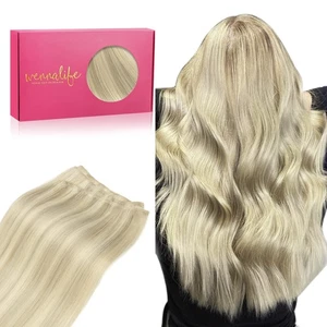 Sew in Hair Extensions 16 Inch 80g Echthaar Aschblond Highlighted Platinum... - Bild 1 von 6