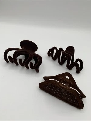 3PC Velvet Hair Clip Claw Color Brown - Image 1 of 4