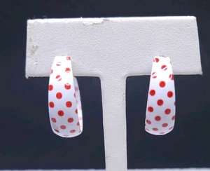 Vintage White Enamel & Pink Polka Dot Fun Light Open Hoops Beach Pool - Picture 1 of 6