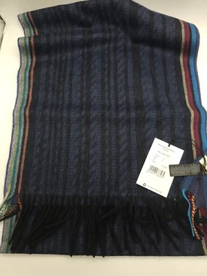 Paul Smith Navy Lambswool & Cashmere Scarf Signature Stripe Trim New MK025015 - Image 1 of 4