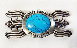 Harley Davidson Motorrad Haarspange Faux Türkis auf Silber Metall - Bild 1 von 4