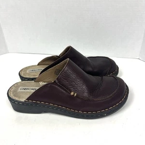 Vintage Cherokee Brown Leather Chunky Clogs sz 9 Y2k 90s Grunge Comfort Shoes - Picture 1 of 8