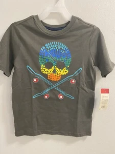 SKULL SKATEBOARD TEE SHIRT KIDS SIZE 7.  COLOR IS A DARK OLIVE GRAYISH - Picture 1 of 6