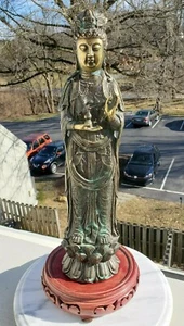 18" ANTIQUE CHINESE NEPALESE GUANYIN KWAN YIN BODHISATTVA BRONZE STATUE TAO - Picture 1 of 12