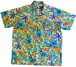Hawaiian Shirt Bright Colors Hibiscus Bird of Paradise Size L Vintage Edwards - Picture 1 of 4