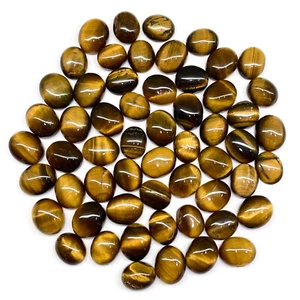 57 Pcs Natural Tiger Eye 11-12mm Oval Cabochon Loose Gemstones Wholesale Lot - Picture 1 of 16