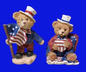 Patriotic 4th of July Uncle Sam Bear Resin Figurines American Flag - Picture 1 of 12