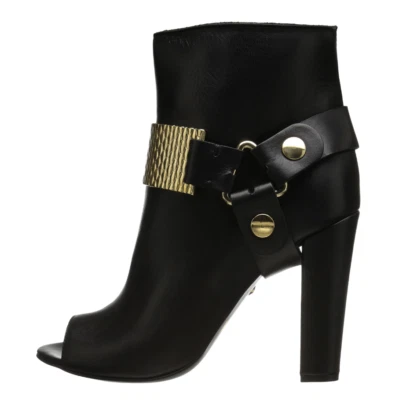 Botín para mujer Just Cavalli de cuero negro punta abierta Z4726 talla 40 EUR / 9 EE. UU. Foto 1 de 4