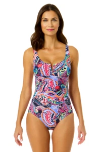 Anne Cole Women's Paisley Parade V-Wire One Piece Swimsuit Size 16W New - Picture 1 of 4