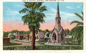 Postcard LA New Orleans View in Metairie Cemetery Linen Vintage PC J9263