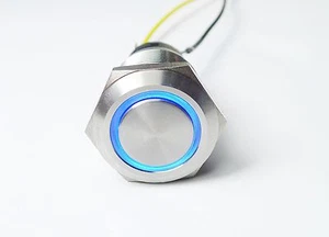LAMPTRON, Stainless Steel, Vandal Resistant Illuminated Switch (19mm - Blue) - Picture 1 of 3