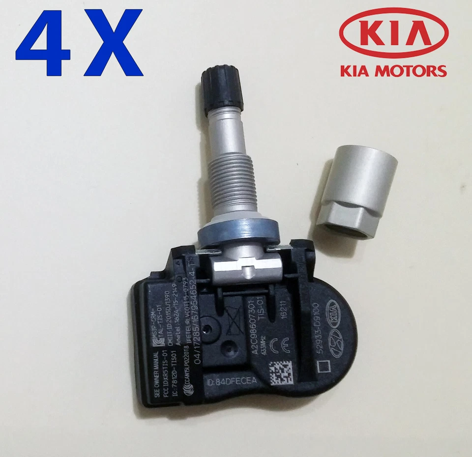 原始设备制造商起亚 Sportage 2016 - 2017 - 2019 年 & 阀门 TPMS 52933-D9100 和螺母,4 件 = = 1 套 — 第 1/4 张图片