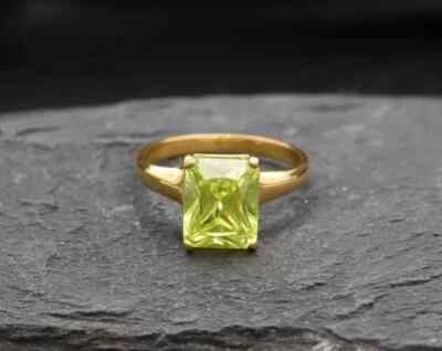 3.00 Ct Real Natural Peridot Engagement Ring 14K Real Yellow Gold Size 5.5 6 7 - Image 1 of 4