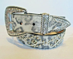NEW Angel Ranch leather Swarovski Crystal Belt 1 1/2" Animal Print 33/MED 1358 - Picture 1 of 4