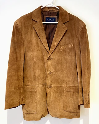 Casaco esportivo PAUL FREDRICK couro marrom camurça blazer 3 botões masculino pequeno - Imagem 1 de 4