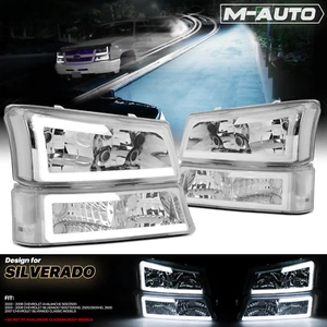 [LED LIGHT BAR DRL]Chrome Headlight Bumper Lamp for 03-06 Silverado 1500-3500 4P - Picture 1 of 10