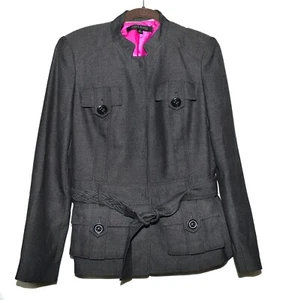 Anne Klein Dark Gray Four Button Flap Pockets Snap Closure Belted Jacket Size 6 - Picture 1 of 10