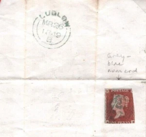 GB SALOP Cover Ludlow GREY-BLUE Numeral Downton 1d Red 1849{samwells}JL248 - Picture 1 of 9