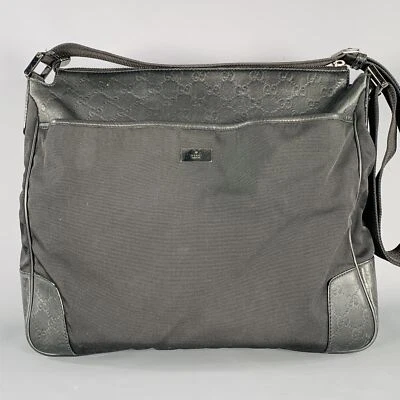 GUCCI Guccissima Borsa A Tracolla In Nylon E Pelle Nera Embossed - Immagine 1 di 4