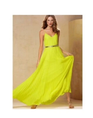 Maxi Vestido de Verano Victoria’s Secret Para Mujer XS Lima Verde Neón Plisado Foto 1 de 4