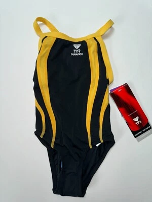 TYR Girls Youth 20 Gold/YellowBlack One Piece Swimsuit Durafast ALLIANCE New - Image 1 of 4