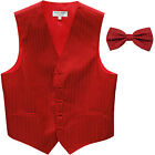 New Men's Vertical Tone on Tone stripes tuxedo Vest Waistcoat  bowtie Red