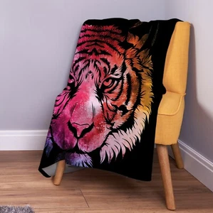 Bunt Tiger Gesicht Kopf Design Weich Fleece Überwurf Decke - Bild 1 von 2