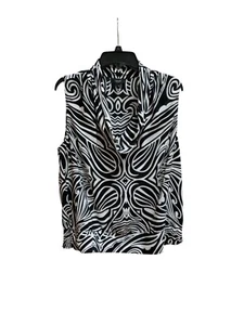 Alfani Blouse Womens Size 20 W Black White Geometric Sleeveless Silk Business - Picture 1 of 8