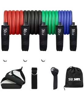SB SOX Resistance Bands Set Pro, Men & Women, 5 Stackable Premium Cable Bands  - Picture 1 of 10