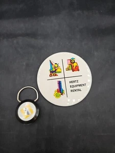 Vintage Hertz Equipment Rental Advertising Pinback Button And Key Chain - Picture 1 of 4