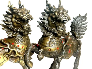 PRIVATE COLLECTION -Exquisite Pair Bronze Chinese Qilin/Kylin Guardian Statues - Picture 1 of 11