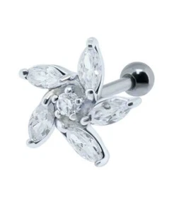 316L Surgical Steel Ear Cartilage Helix Tragus Ring Stud Jewelry Flower 16G - Picture 1 of 1