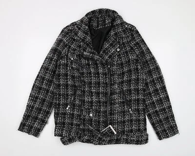 ONLY Women's Black Check Biker Jacket - M, Lined, Zip Closure - Image 1 of 4