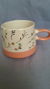 Mimi Premium Collection Floral Coffee Tea Mug Cup Peach Bottom Raindrop Handle - Picture 1 of 10