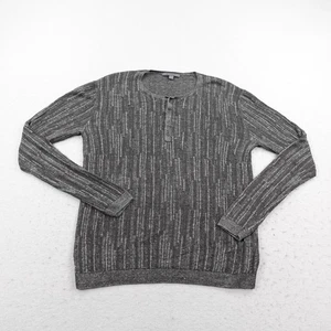 John Varvatos Pullover Herren Large grau Henley Strick Leinen Viskose Mischung Pulli - Bild 1 von 9