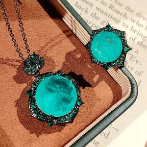 Juego de 2 anillos collar mujer con dije de piedras preciosas citrino azul neón redondo oro negro - Imagen 1 de 9