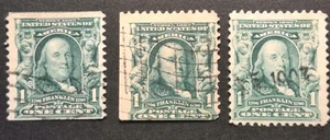 Benjamin Franklin 1902-1907 US One Cent Stamp, Green, Used - Picture 1 of 2