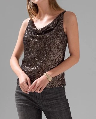 Camiseta sin mangas con cuello capucha y lentejuelas del mercado negro de la Casa Blanca sin mangas negra talla grande Foto 1 de 4