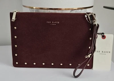 Ted Baker Burgundy Suede/Leather Clutch Wristlet Pouch Bag Brand New - Image 1 of 4