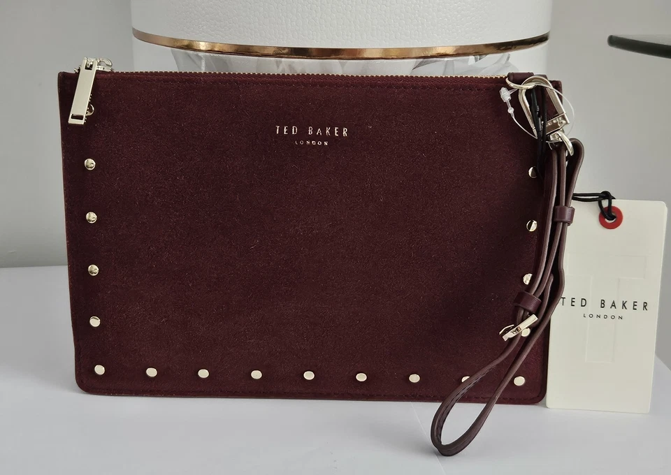 Ted Baker Burgundy Suede/Leather Clutch Wristlet Pouch Bag Brand New - Image 1 of 4