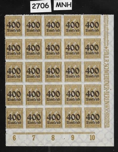 MNH Briefmarkenblock Aufdruck 400K über PF30 Sc 275 DDR 1923 #2706 - Bild 1 von 1