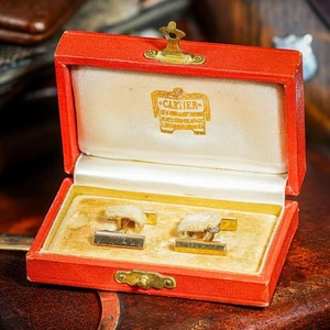 Gemelli Cartier oro massiccio 14 kt metà secolo stile bar moderno vintage con scatola - Foto 1 di 13