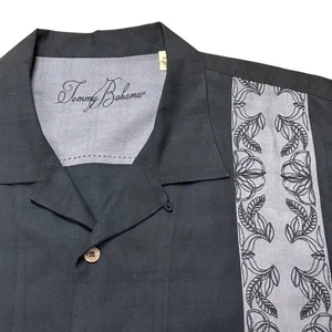 Tommy Bahama XL Silk Blend Camp Shirt Black Floral Embroidered - Picture 1 of 10