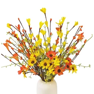 Decoraciones de Otoño para el Hogar, 6 Piezas Flores de Otoño Artificiales con Margaritas Forsythi... - Imagen 1 de 9