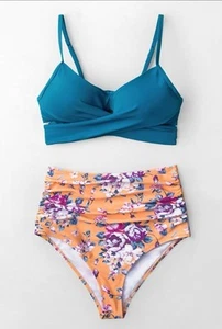 Cupshe Summer Dream Blue Wrap And Floral High Waisted Bikini Size M | NWT - Picture 1 of 4