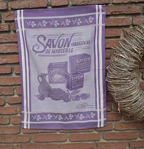 Geschirrtuch Baumwolle Jacquard 50x70 cm lila weiß Seifenmotiv aus Frankreich - Picture 1 of 4